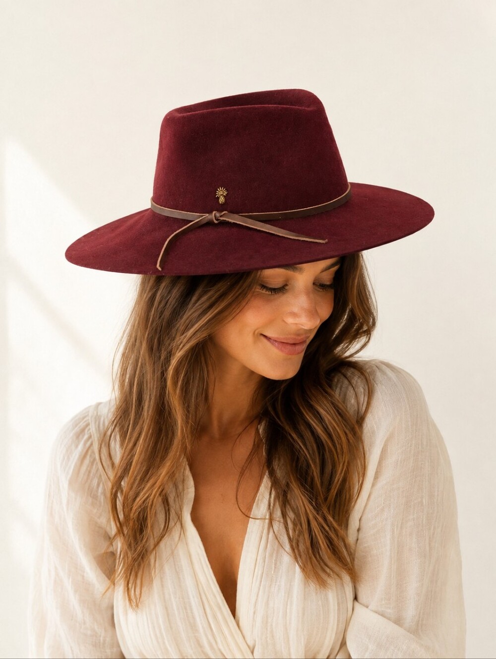 Tommy Bahama Women’s Burgundy Felt Wide Brim Fedora Western Boho Hat